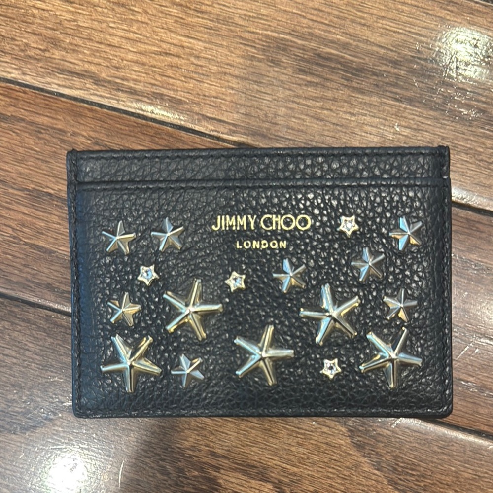 Jimmy Choo Black Card Holder with Gold and Silver Stars